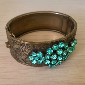 Vintage Brass & Rhinestone Bangle